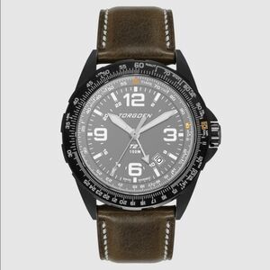 New Torgoen TN-1285 T21 Grey Sapphire 44mm Vintage Leather Strap Watch